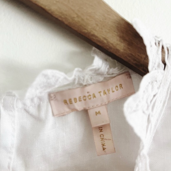 Rebecca Taylor Terri Top Embroidered Blouse Linen White Medium Milk - Picture 6 of 11